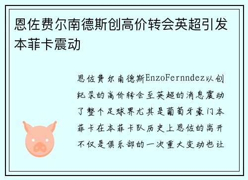 恩佐费尔南德斯创高价转会英超引发本菲卡震动 恩佐费尔南德斯创高价转会英超引发本菲卡震动